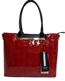 Torebka damska shopper Monnari torba na ramię czerwona + lakier + czarna