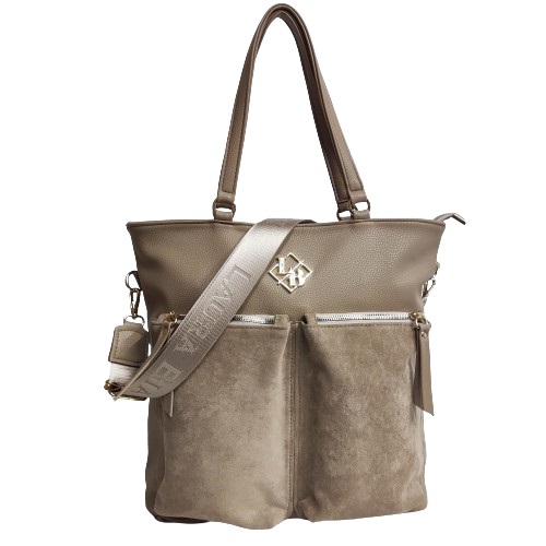 Torebka shopper Laura Biaggi torba na ramię beżowa zamsz, (1) - Wszystkie torebki