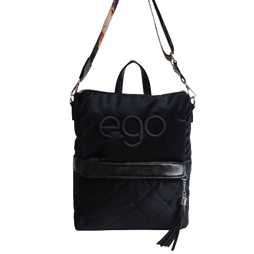 Plecak torebka Ego listonoszka czarna zamsz pikowana  2w1, (1) - Torebki damskie