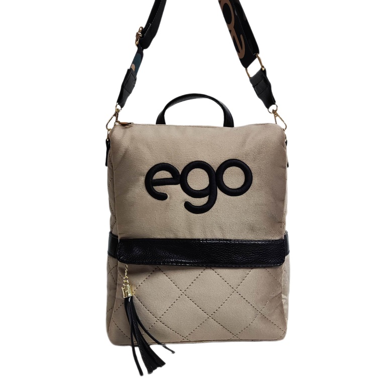 Plecak torebka Ego listonoszka beżowa zamsz pikowana 2w1, (1) - Torebki damskie
